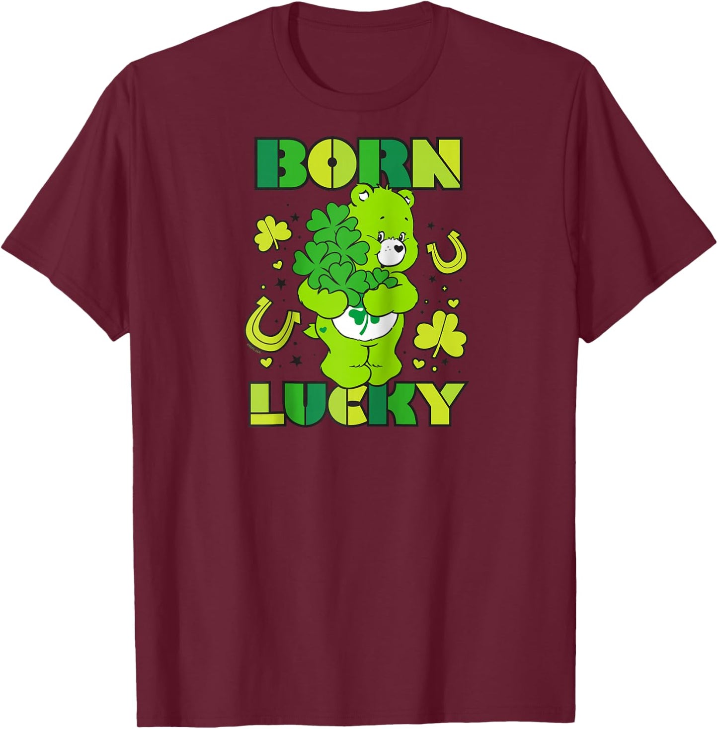 Care Bears Born Lucky Good Luck Bear Raglan Baseball T-Shirt - T-Shirt | Maroon