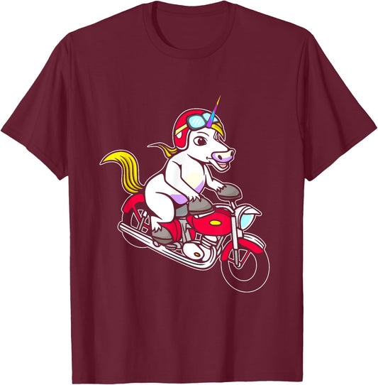 Unicorn with a motorcycle, biker motorcycle dirt bike vintage T-Shirt - T-Shirt | Maroon