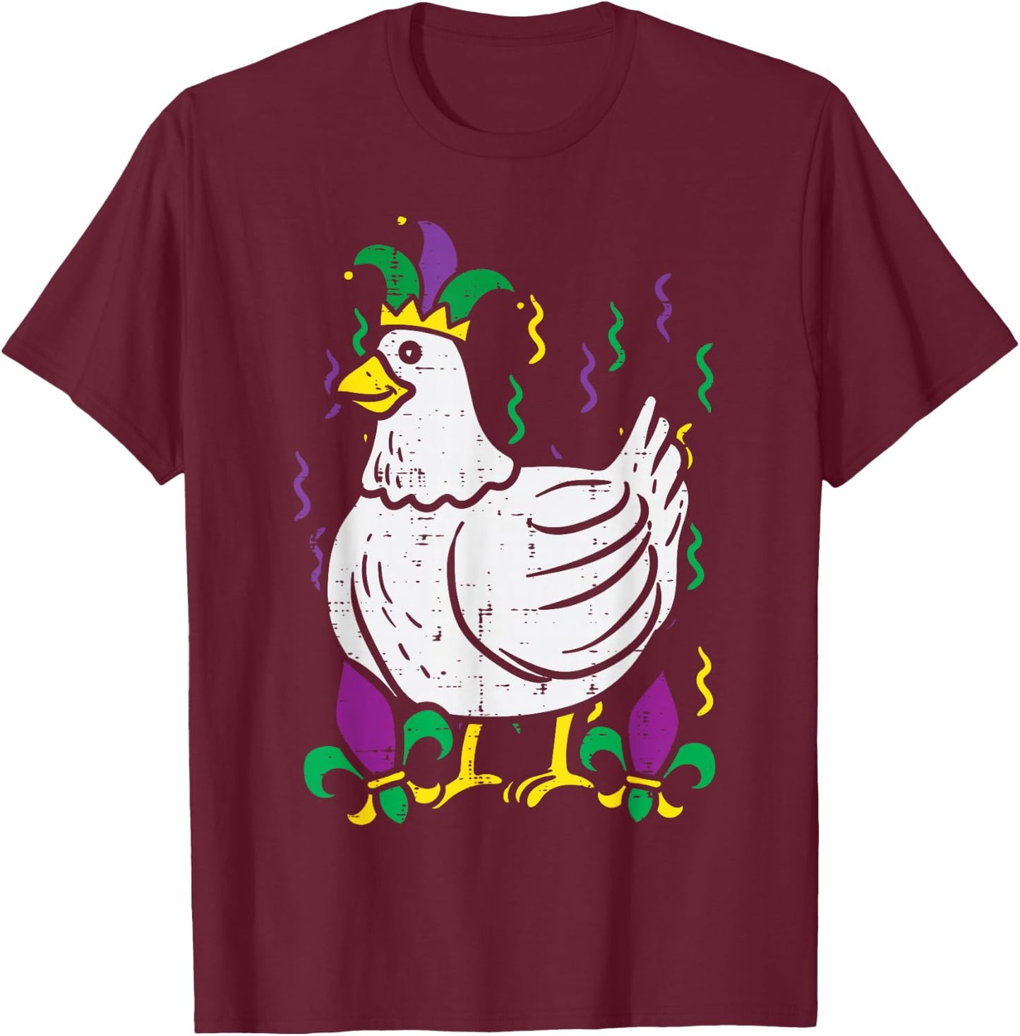 Mardi Gras Chicken Funny Outfit Farming Men Women Kids T-Shirt - T-Shirt | Maroon