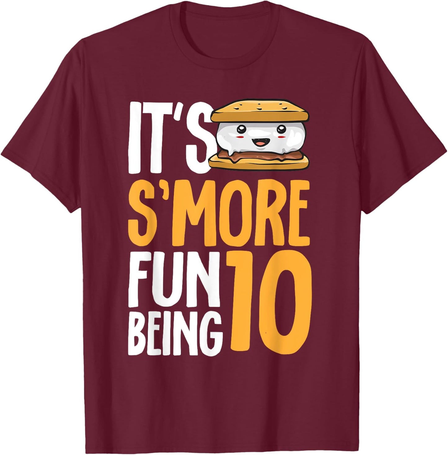 S’more Campfire 10th Birthday Marshmallow Camping Smore T-Shirt - T-Shirt | Maroon