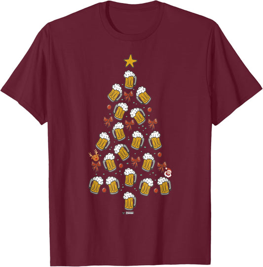 Beer Christmas Tree For Dad, Beer Christmas Men T-Shirt - T-Shirt | Maroon