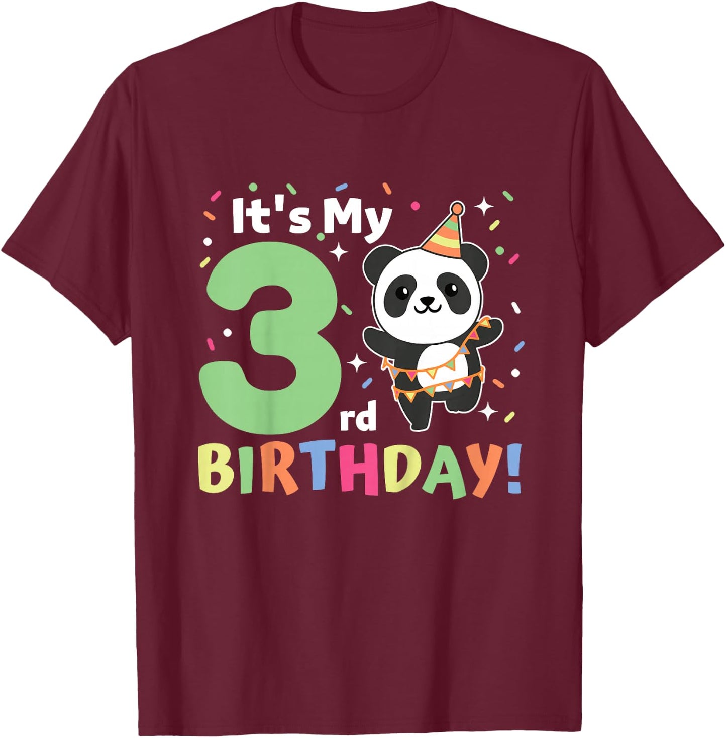 Panda 3rd Birthday For Kids Three Years Old Panda T-Shirt - T-Shirt | Maroon