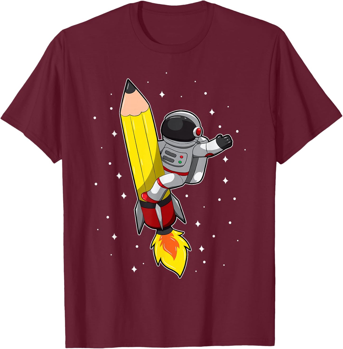 Back To School Astronaut Pencil Rocket Space Funny Kids T-Shirt - T-Shirt | Maroon