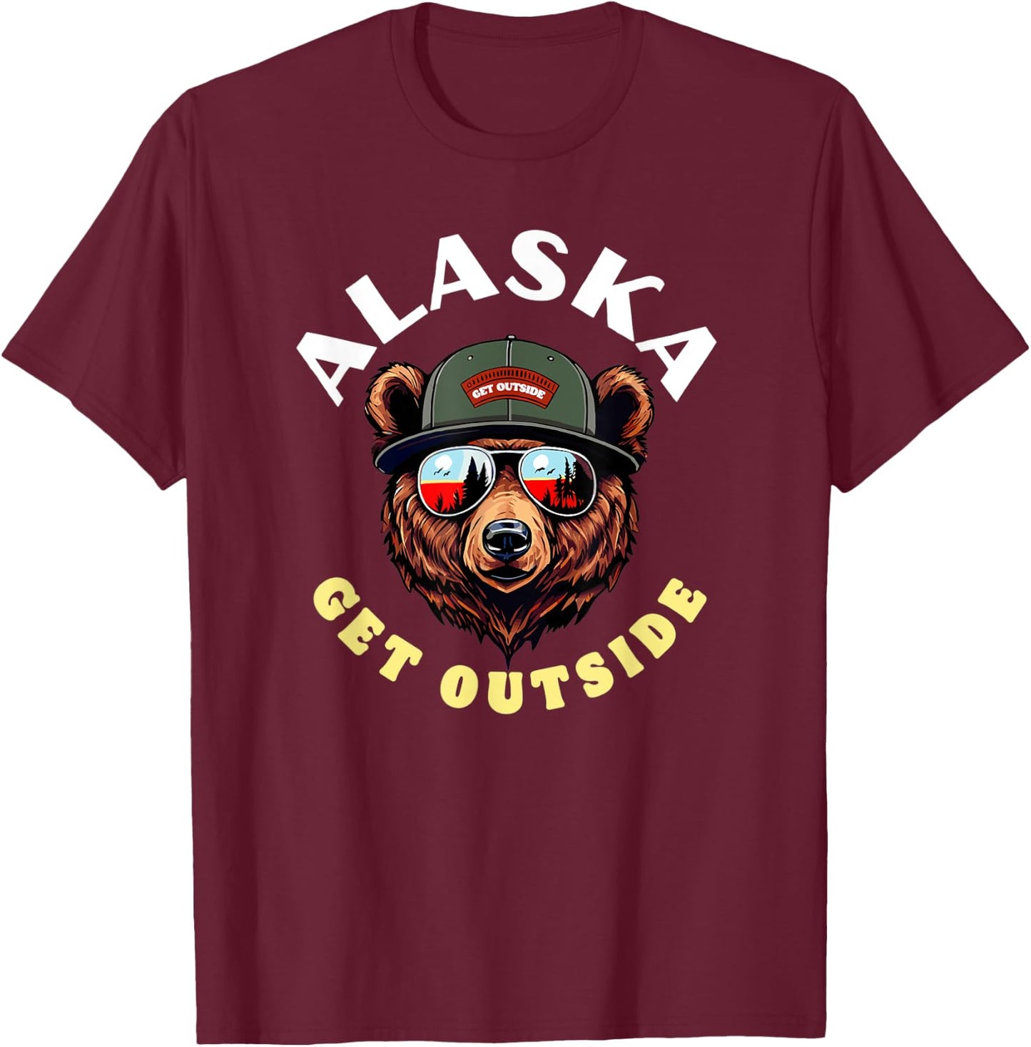 Alaska Hipster Bear Illustration Get Outside! Nature T-Shirt - T-Shirt | Maroon