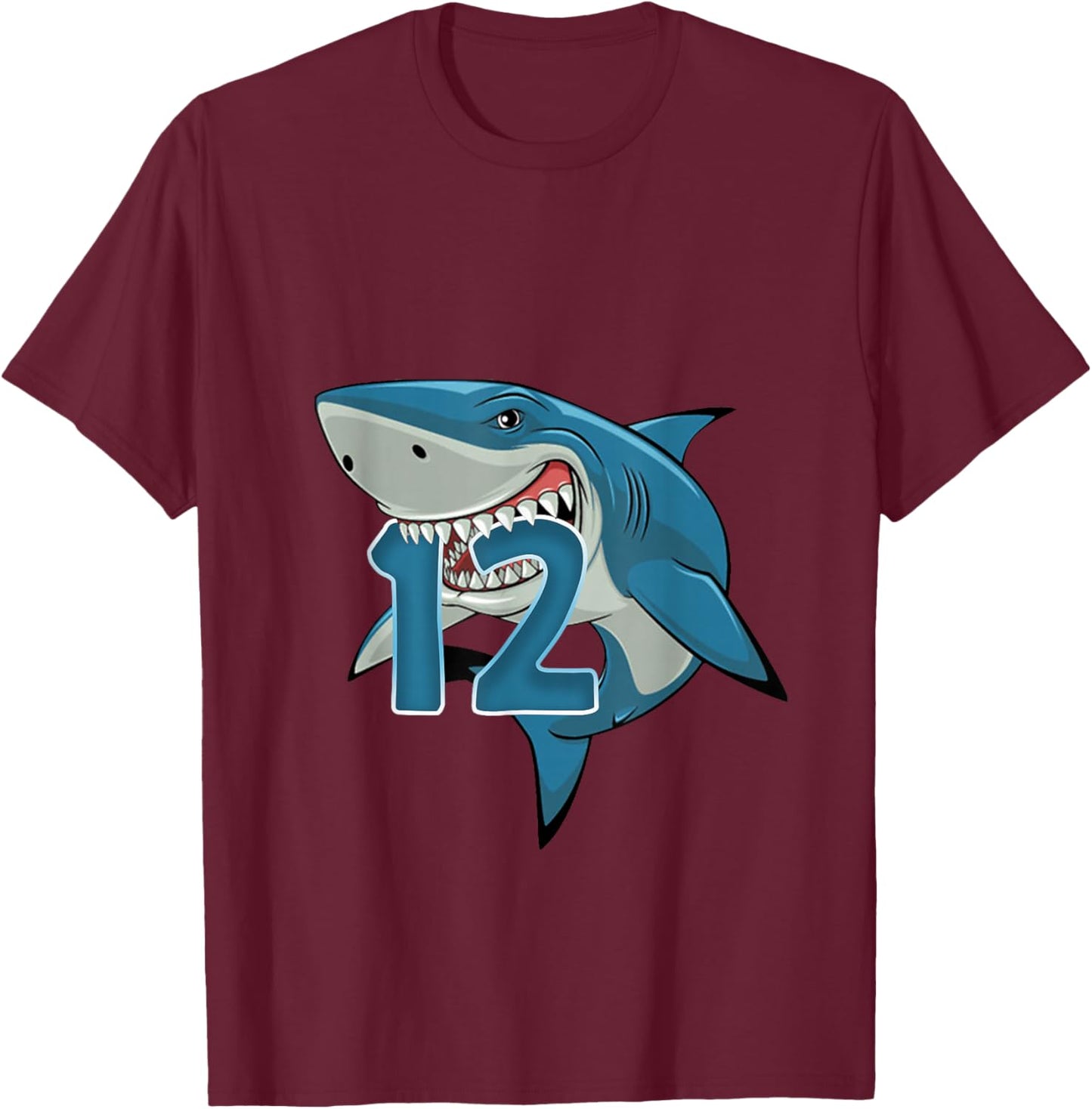 Kids 12 Year Old Shark Shirt 12th Birthday Shark Theme Party T-Shirt - T-Shirt | Maroon