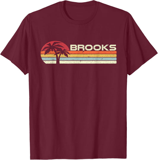 Brooks Surname 80s 90s Vintage Sunset with Palm Trees T-Shirt - T-Shirt | Maroon