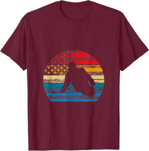 Sled hockey Retro US Flag T-Shirt - T-Shirt | Maroon