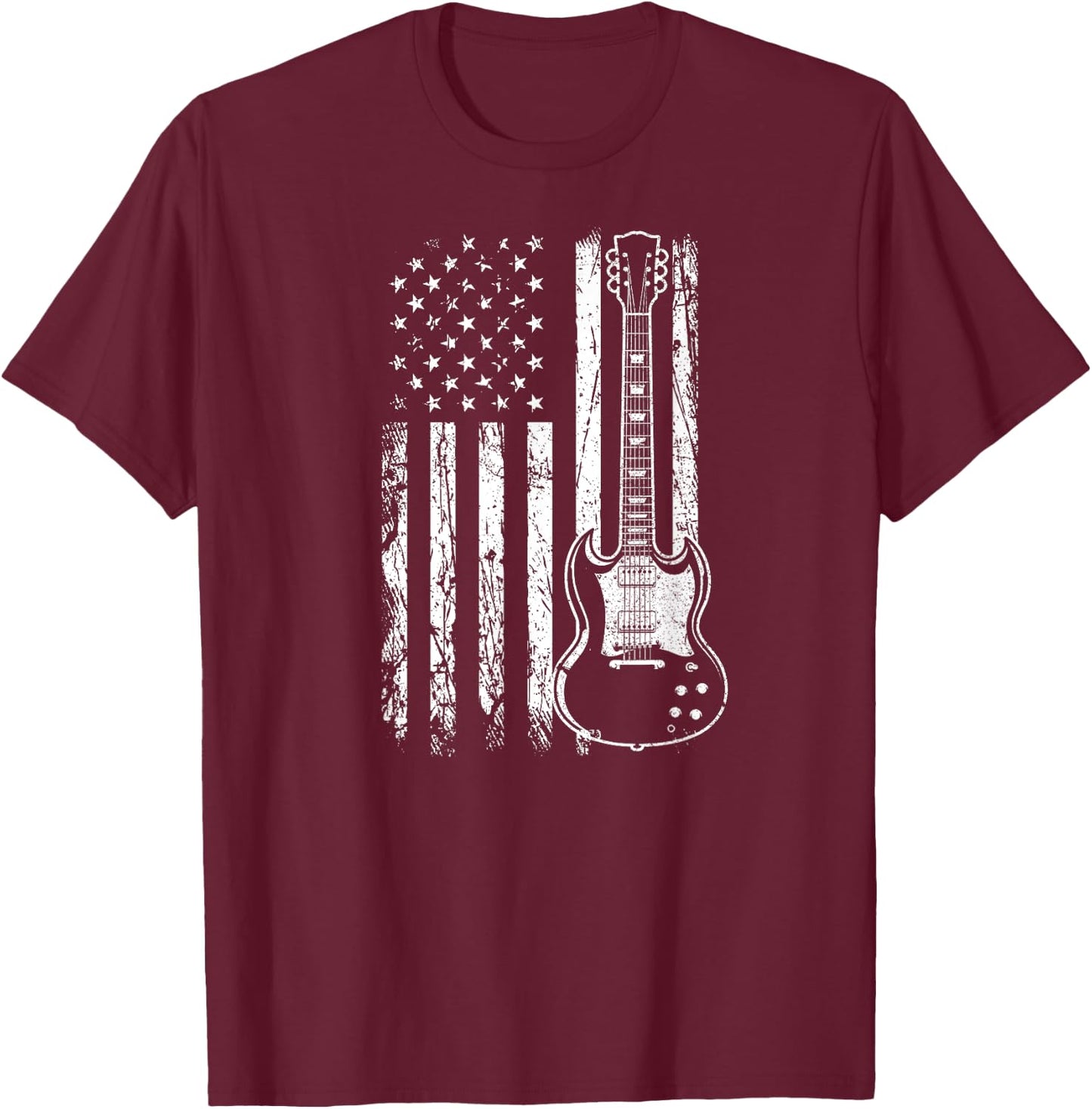 Patriotic SG Type Guitar Player American Flag Guitarist USA Women Men T-Shirt - T-Shirt | Maroon