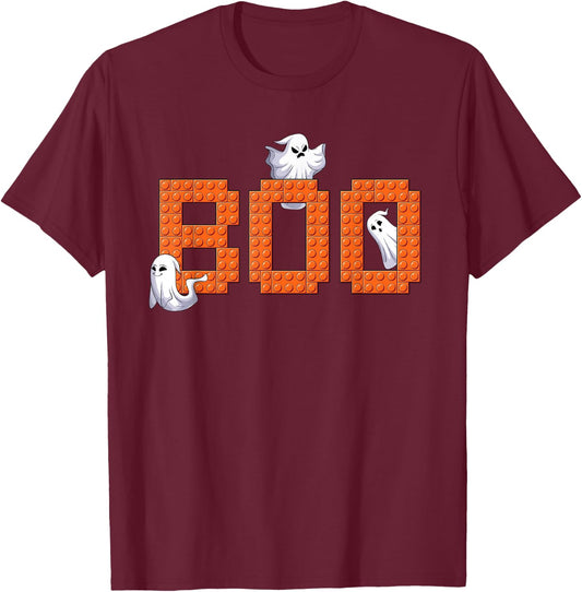 Halloween Master Builder Boo ghost Building Blocks Bricks T-Shirt - T-Shirt | Maroon