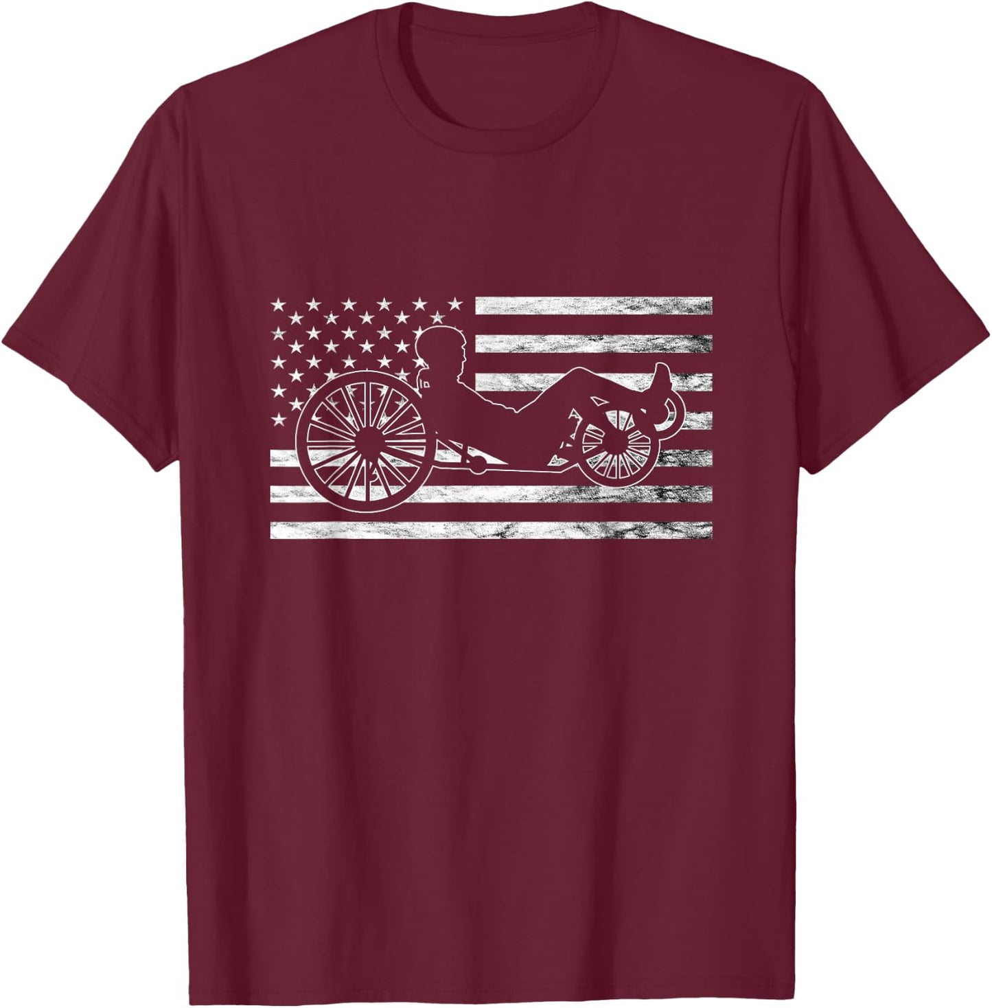 Recumbent Bike Vintage American Flag Triker Recumbent Trike T-Shirt - T-Shirt | Maroon