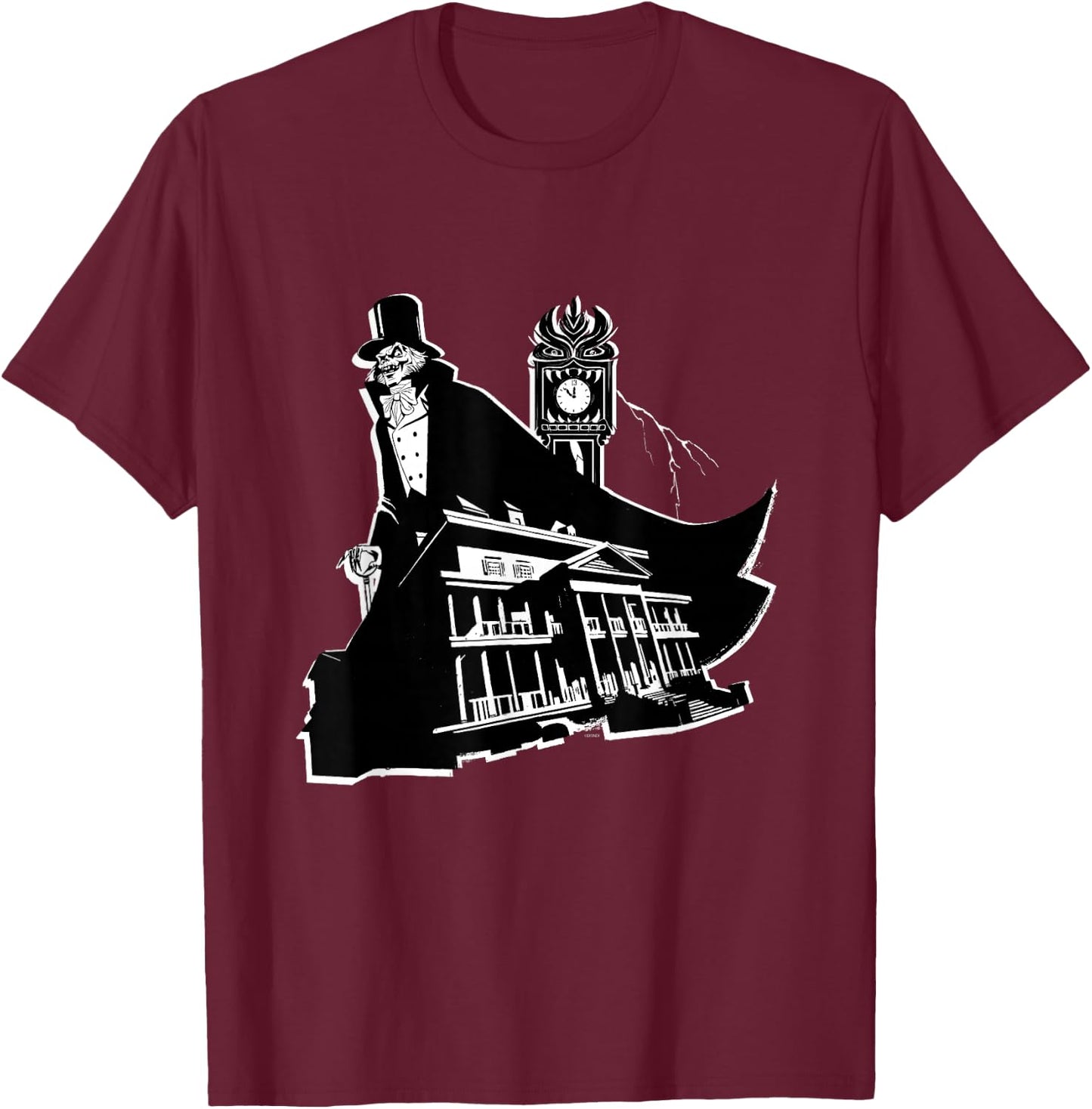 Disney Haunted Mansion Movie Hatbox Ghost Grandfather Clock T-Shirt - T-Shirt | Maroon