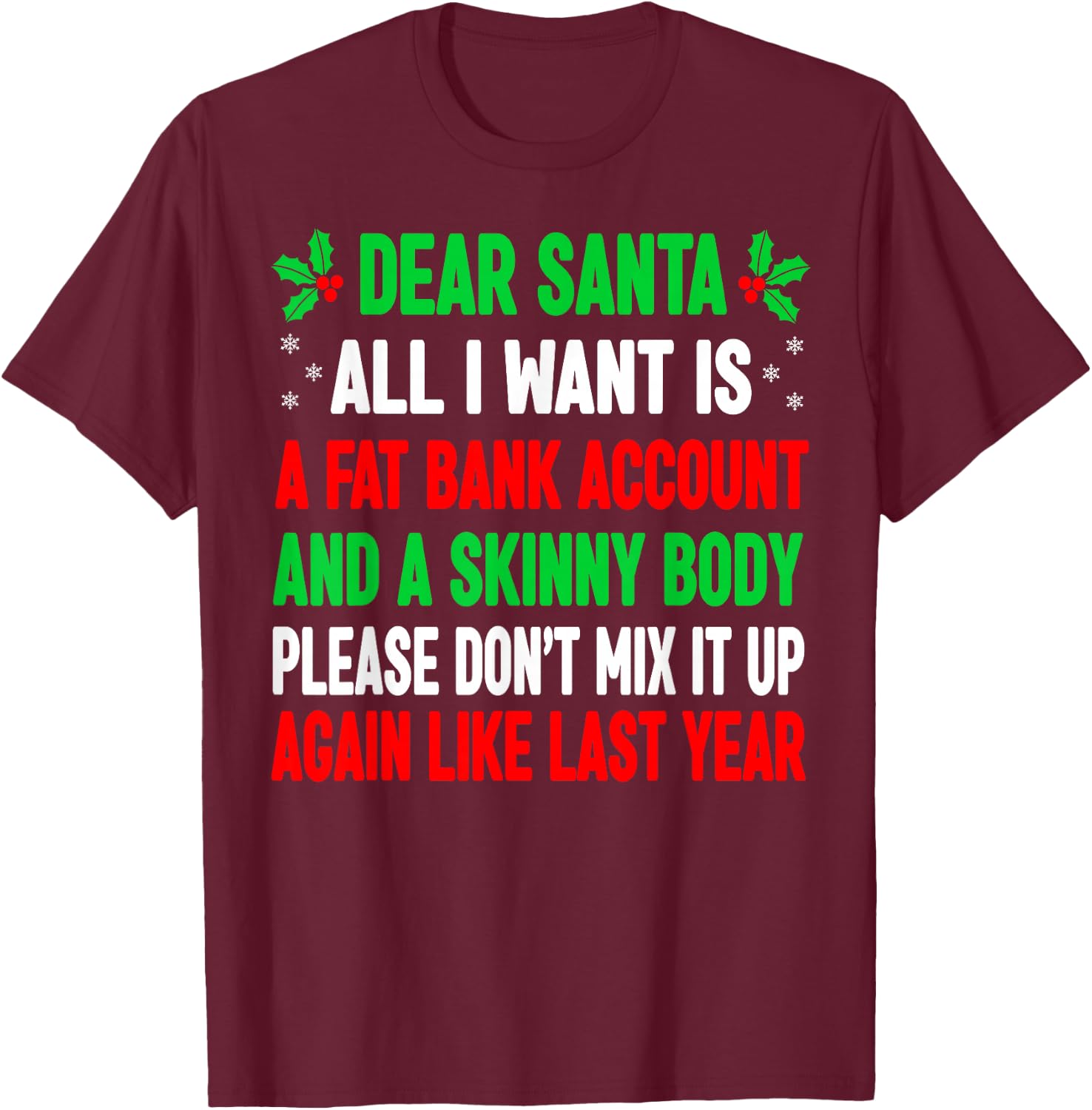 Funny Christmas Shirts Men Adult Dear Santa T-Shirt - T-Shirt | Maroon