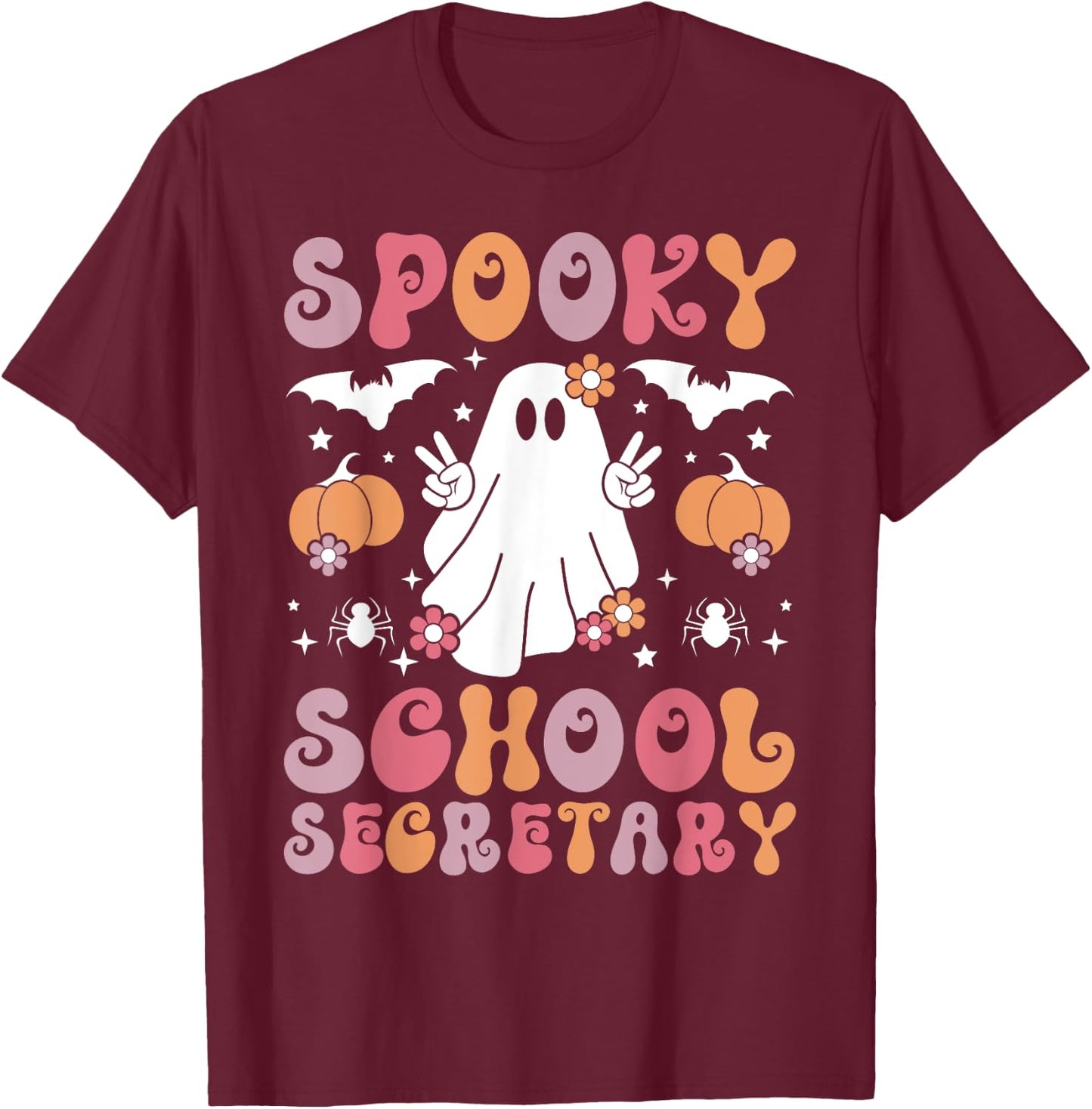 Spooky School Secretary Halloween Secretary T-Shirt - T-Shirt | Maroon