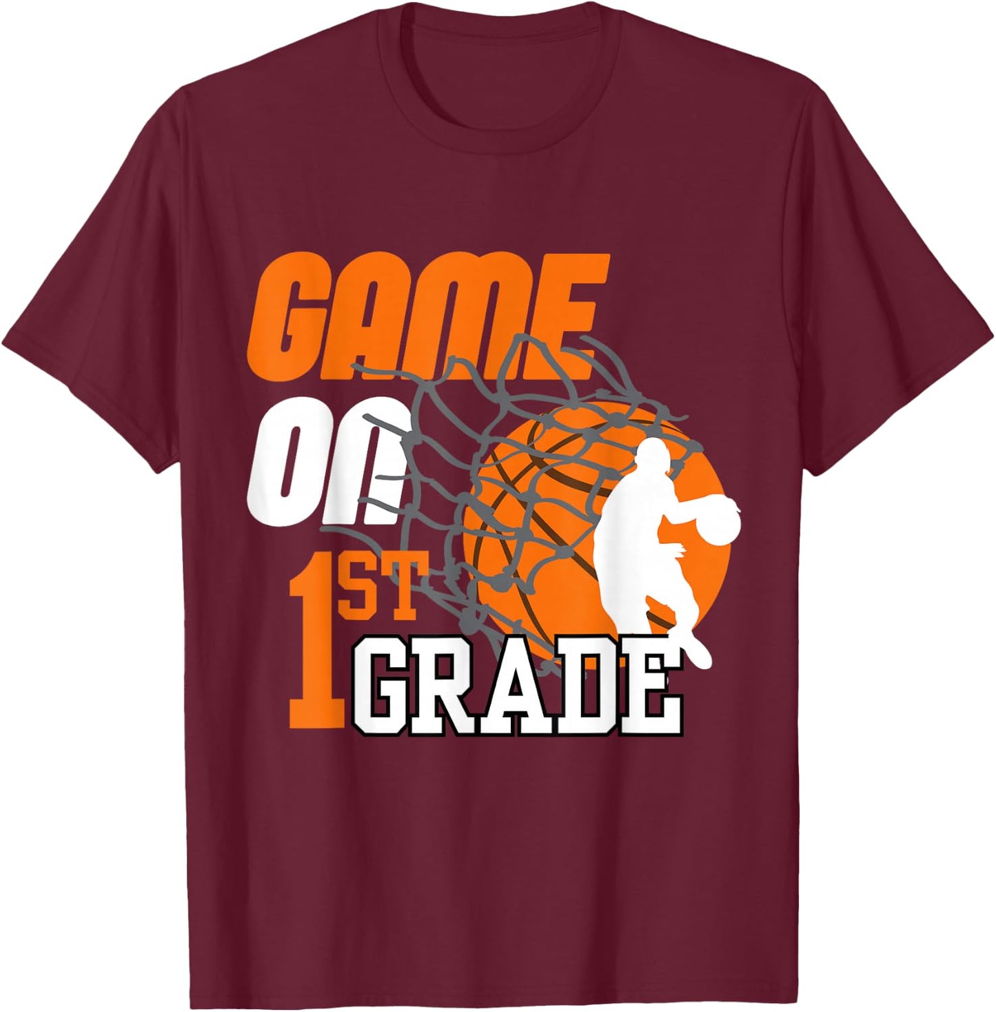 Boys Game On 1st Grade Basketball Back To School Teacher Kid T-Shirt - T-Shirt | Maroon