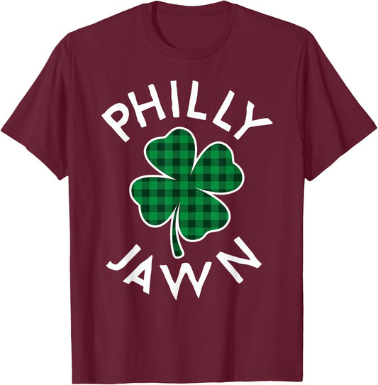 Philly Jawn Philadelphia Plaid Lucky Clover St Patrick's Day T-Shirt - T-Shirt | Maroon