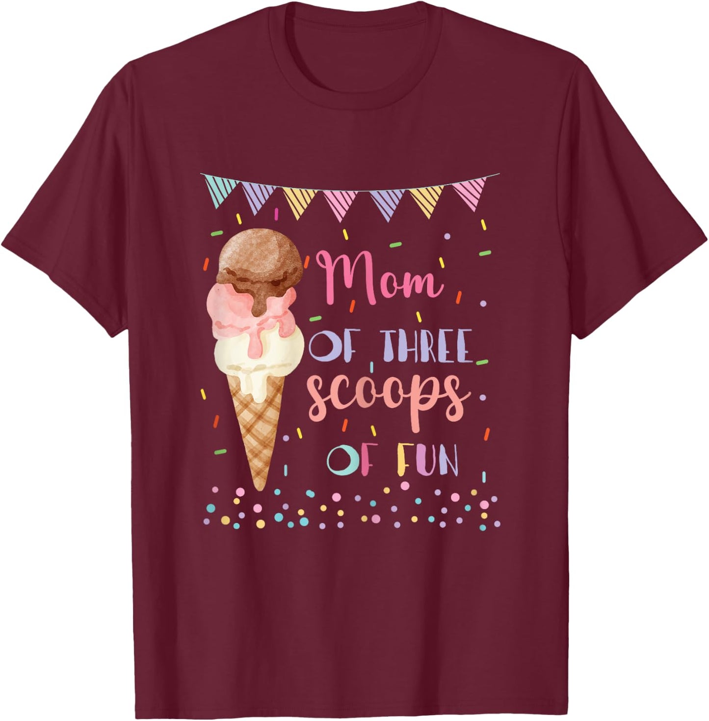 Mom Mommy Ice Cream Third Birthday Three Scoops Of Fun T-Shirt - T-Shirt | Maroon