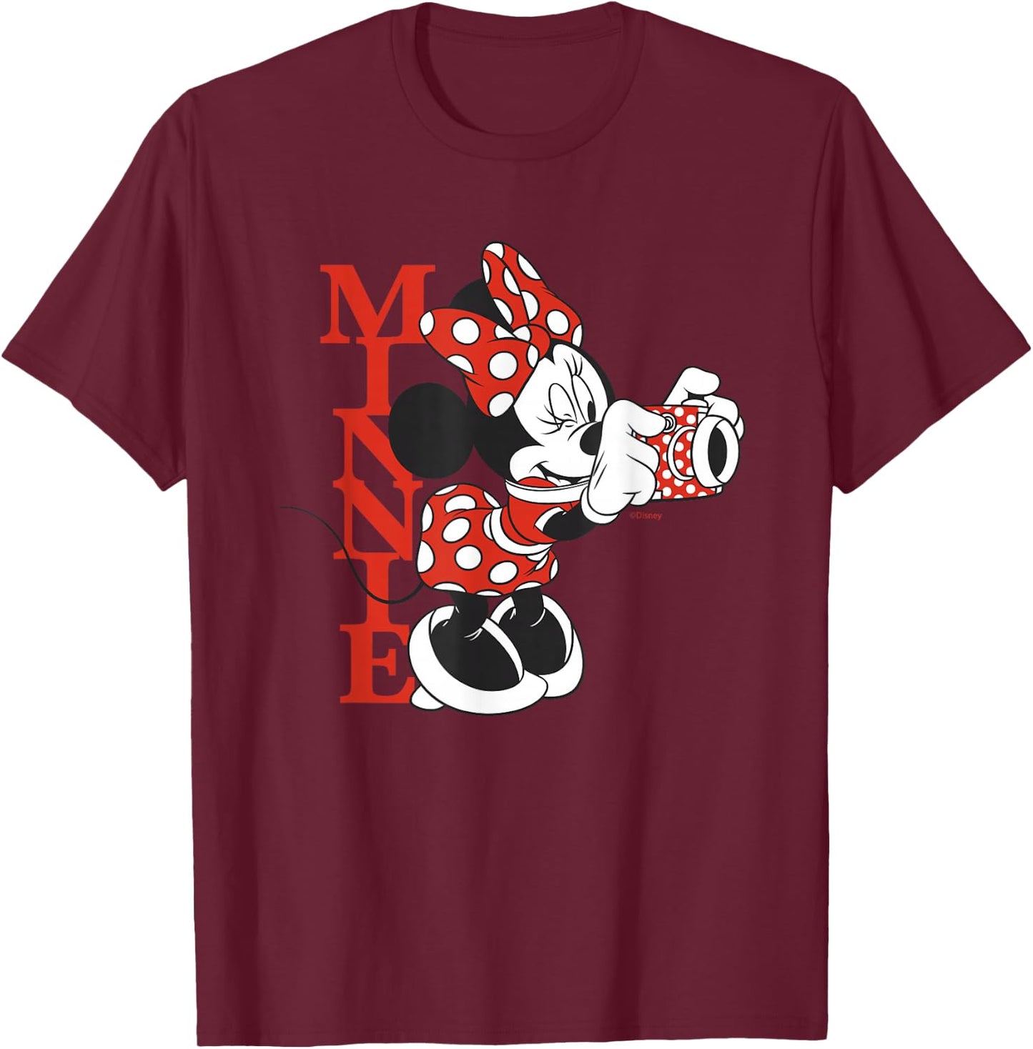Disney Minnie Mouse with Camera Polka Dot Day Vintage T-Shirt - T-Shirt | Maroon