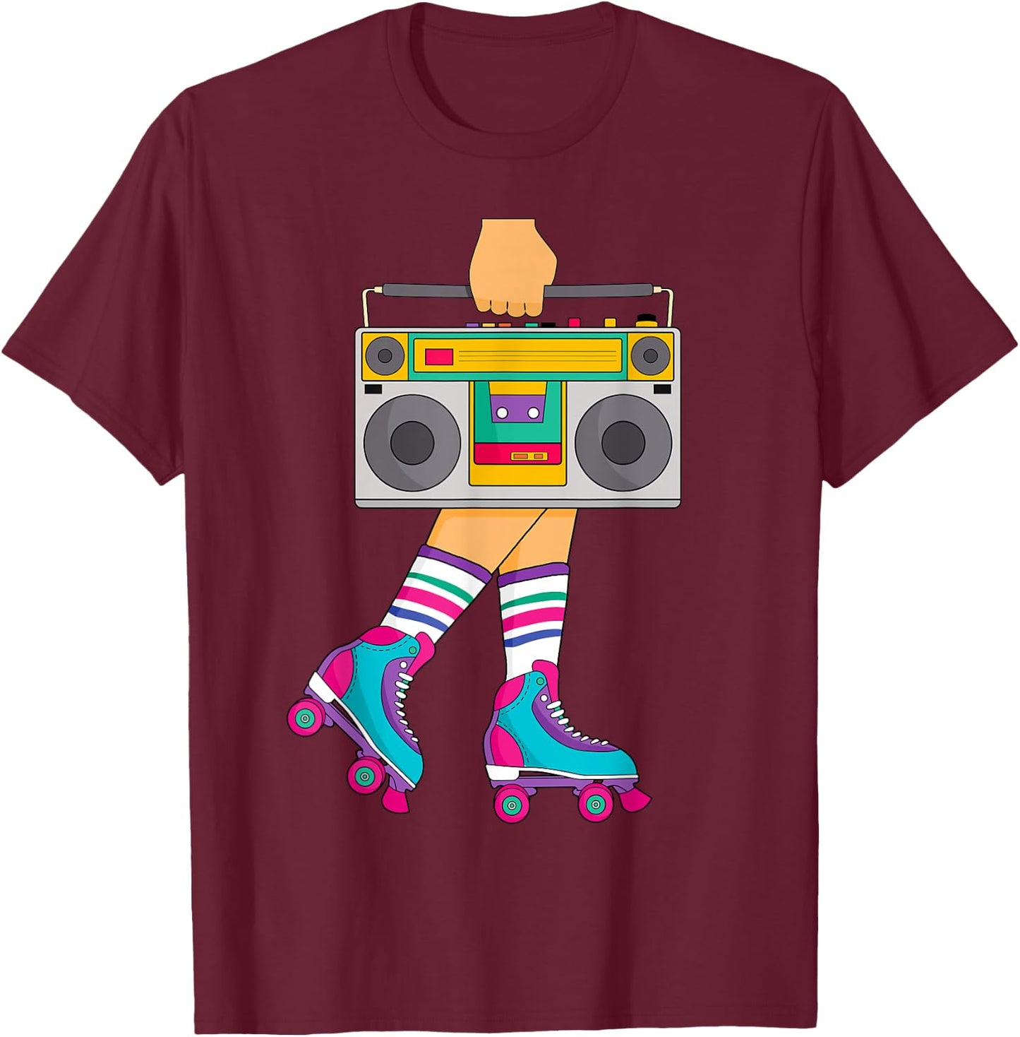 Roller Skate Retro 80s Skating Roller Disco Skater Girl T-Shirt - T-Shirt | Maroon