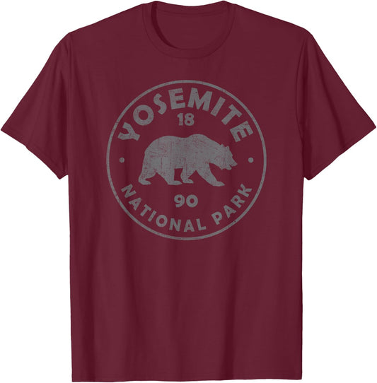 Retro Yosemite US National Park Vintage Souvenir Hiking T-Shirt - T-Shirt | Maroon
