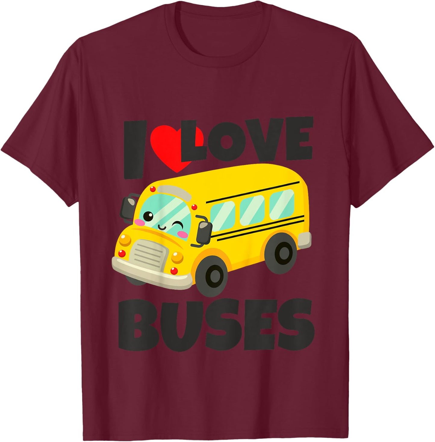 Kids Just A Boy Who Loves Buses Birthday Yellow School Bus Lover T-Shirt - T-Shirt | Maroon