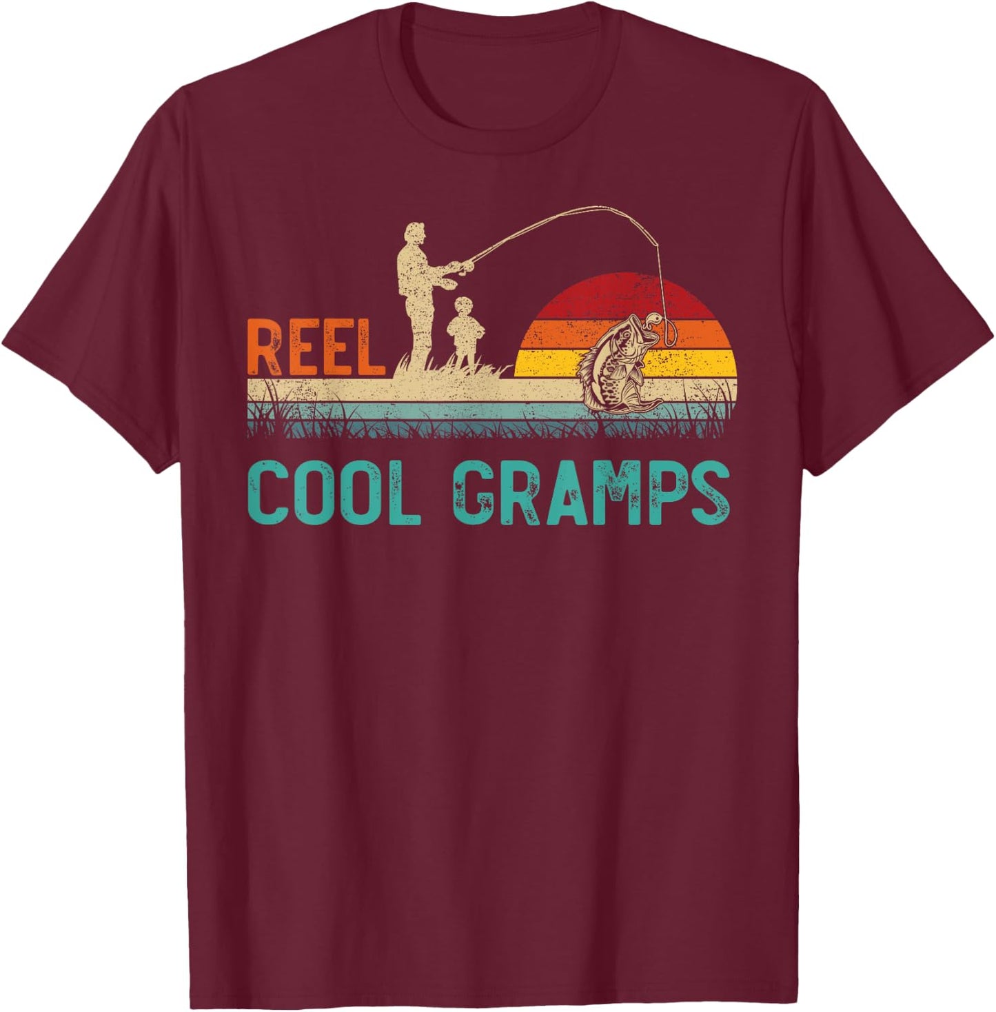 Reel Cool Gramps Vintage Retro Fishing Father's Day T-Shirt - T-Shirt | Maroon