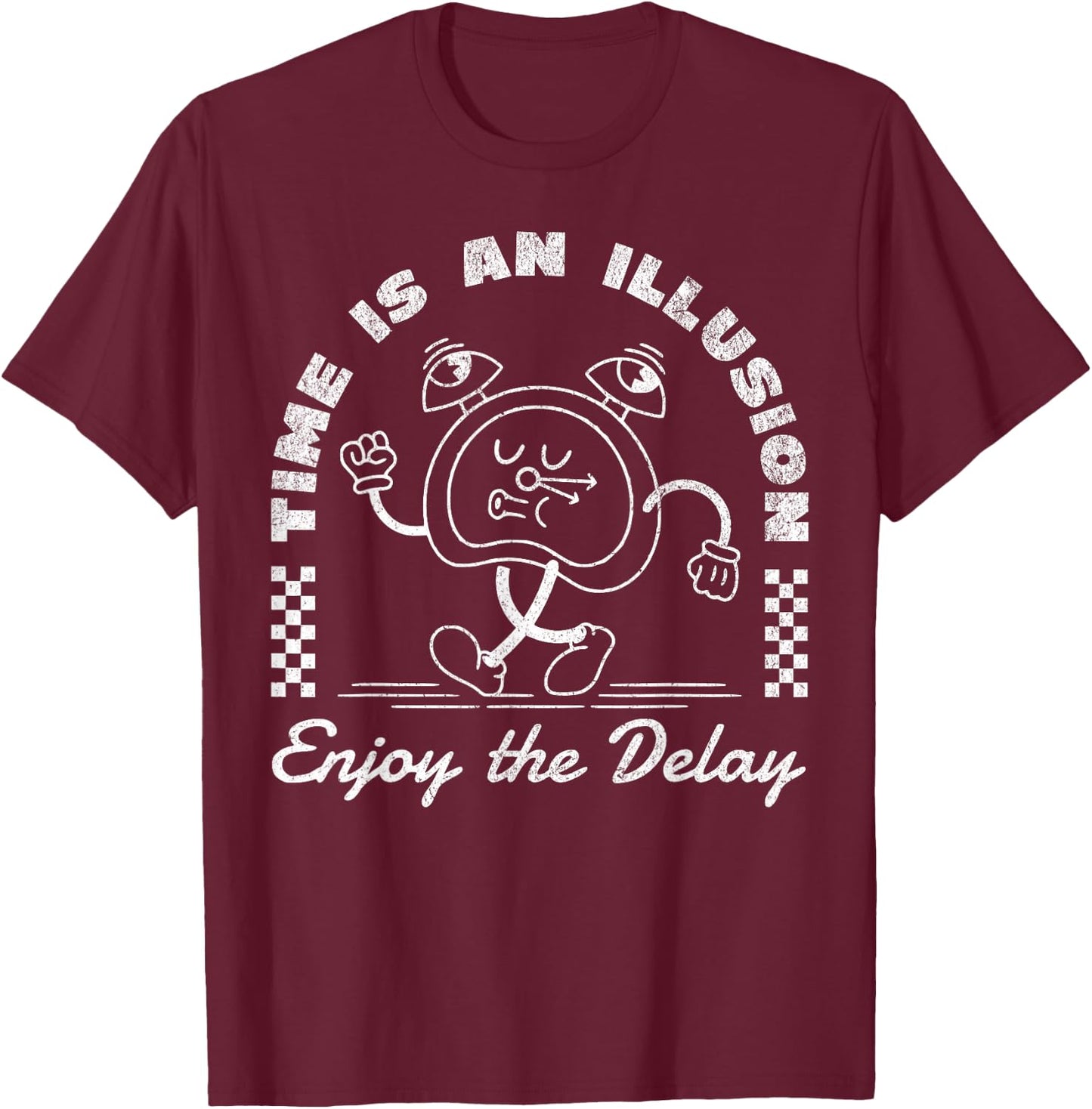 Time is an illusion funny sarcastic retro cartoon clock cute T-Shirt - T-Shirt | Maroon