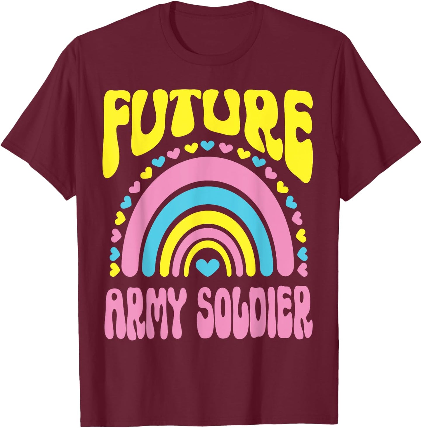 Future Army Soldier Bright Retro Rainbow Occupation T-Shirt - T-Shirt | Maroon
