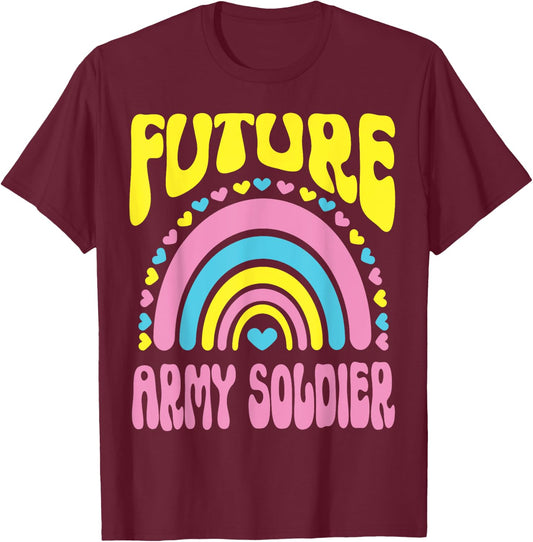 Future Army Soldier Bright Retro Rainbow Occupation T-Shirt - T-Shirt | Maroon