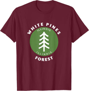 White Pines Forest State Park Illinois IL Tree Badge T-Shirt - T-Shirt | Maroon