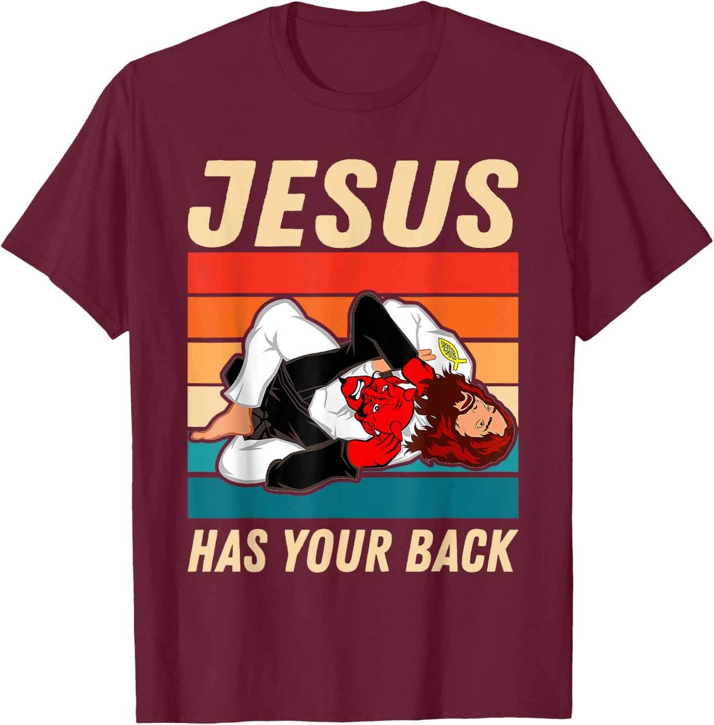 Jiu Jitsu Shirt Jesus Has Your Back BJJ MMA Jujitsu T-Shirt - T-Shirt | Maroon