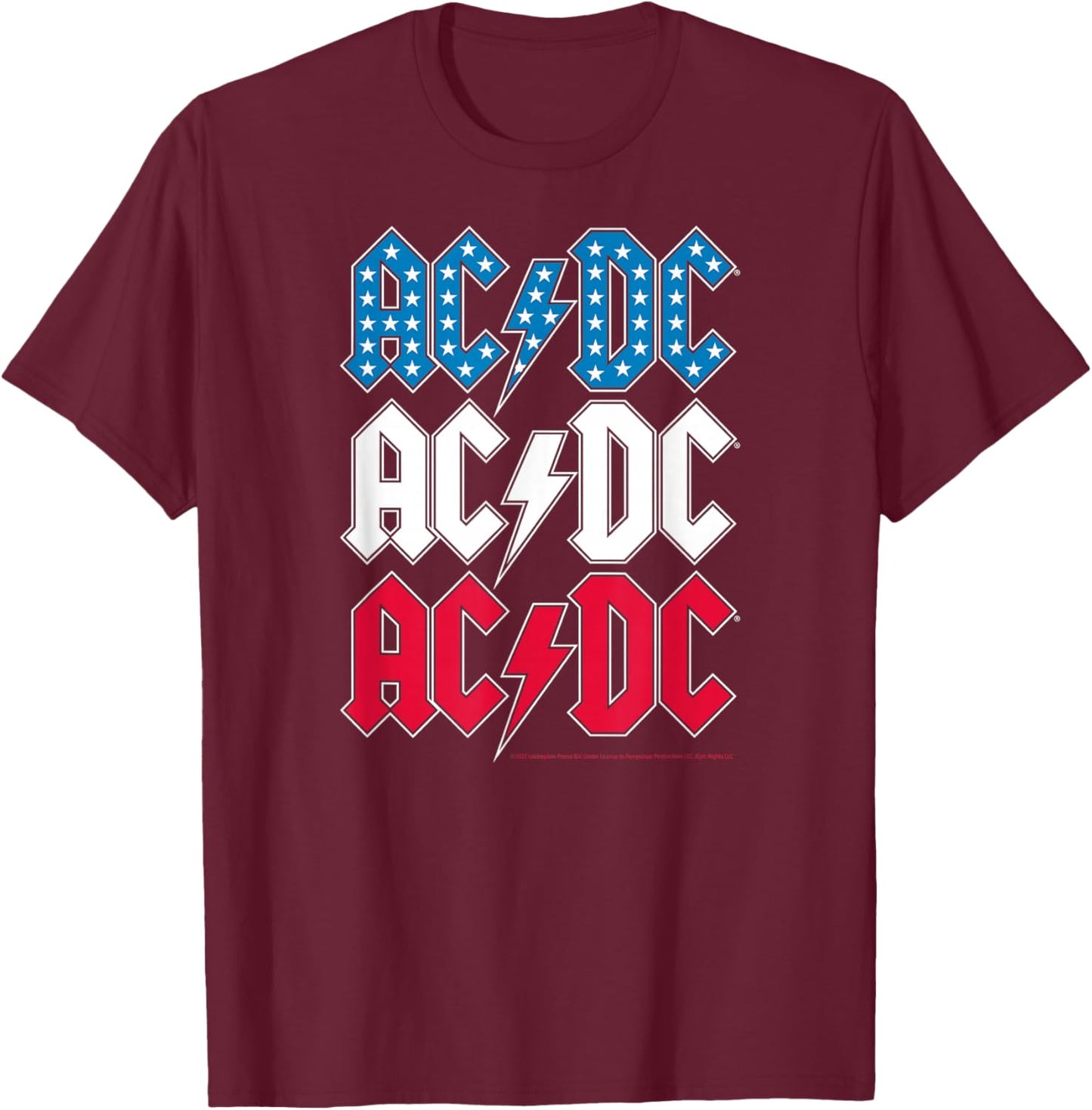 ACDC - Red White Blue Americana Stacked Logo T-Shirt - T-Shirt | Maroon