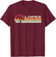 Lopez Surname 80s 90s Vintage Sunset with Palm Trees T-Shirt - T-Shirt | Maroon