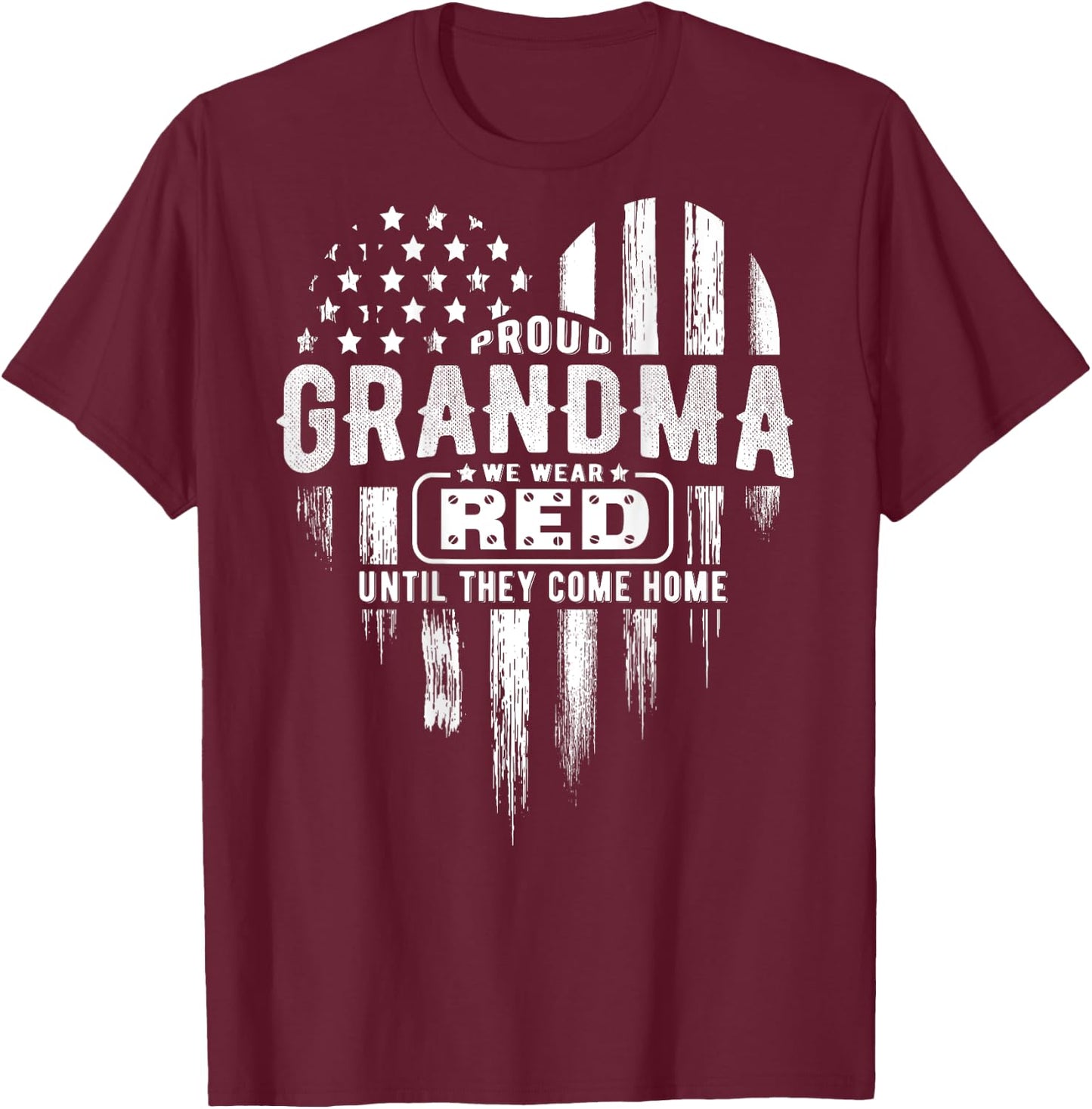 Proud Grandma Red Friday American Flag Heart (on back) Women Men T-Shirt - T-Shirt | Maroon