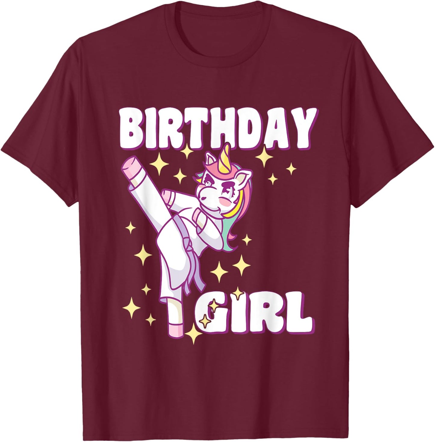Birthday Karate Unicorn Girl T-Shirt - T-Shirt | Maroon