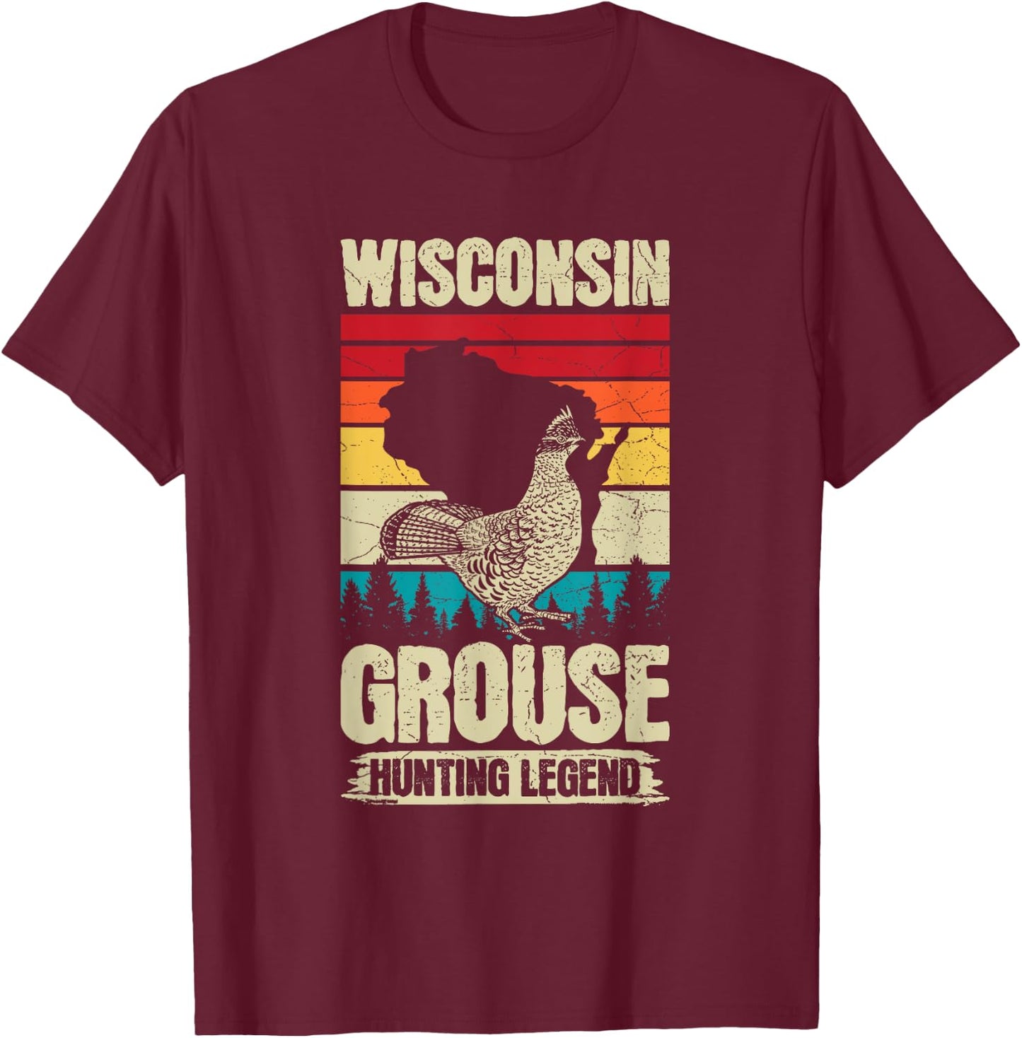 Wisconsin Grouse Hunting Design for a Ruffed Grouse expert T-Shirt - T-Shirt | Maroon