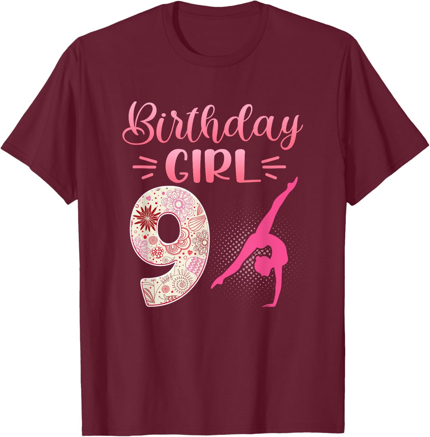 9th Birthday Girl Gymnastics Rainbow Gymnast 9 Years Old T-Shirt - T-Shirt | Maroon