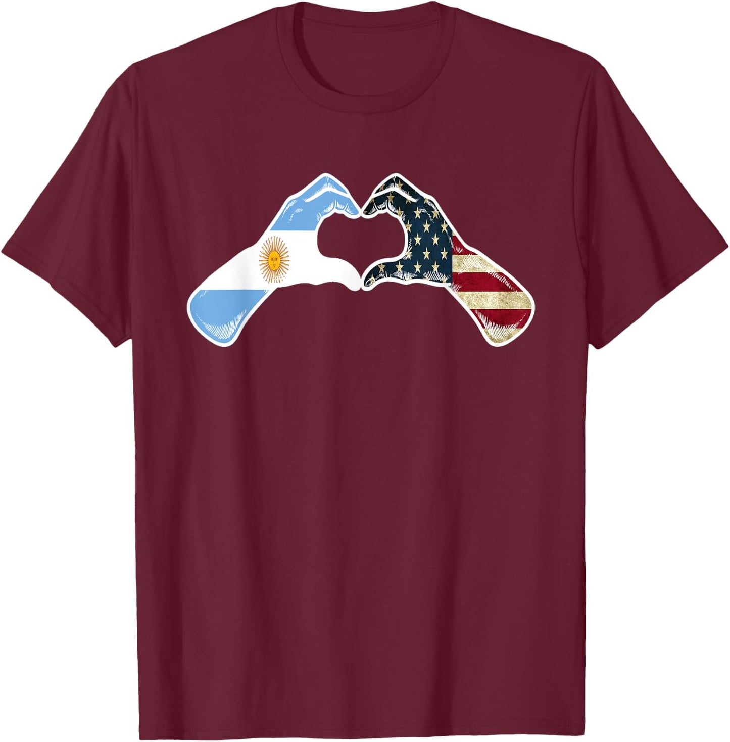 Argentine American USA Flag - USA Argentinian Heart T-Shirt - T-Shirt | Maroon