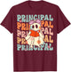 Groovy Halloween School Principal Retro Floral Ghost T-Shirt - T-Shirt | Maroon
