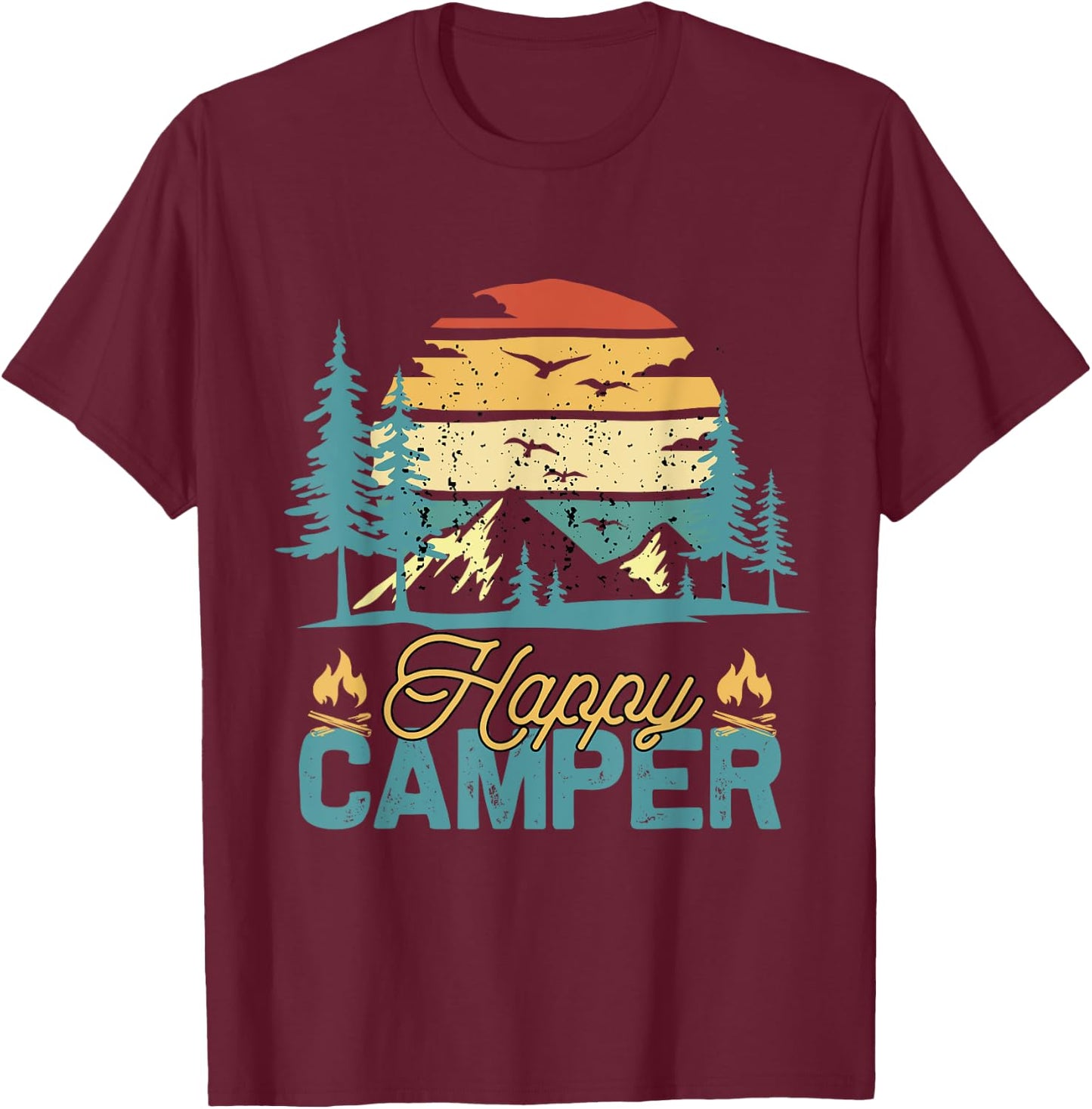 Happy Camper Retro Vintage Funny Matching Camping Crew T-Shirt - T-Shirt | Maroon