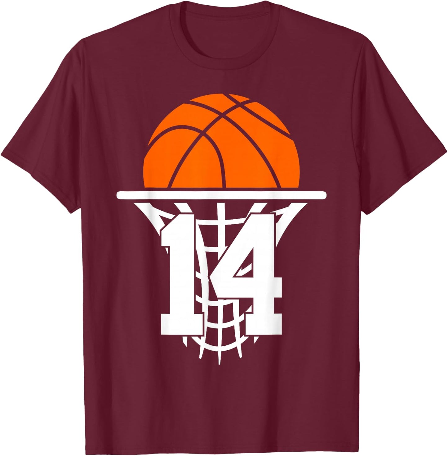 14 Years Basketball 14th Birthday T-Shirt - T-Shirt | Maroon