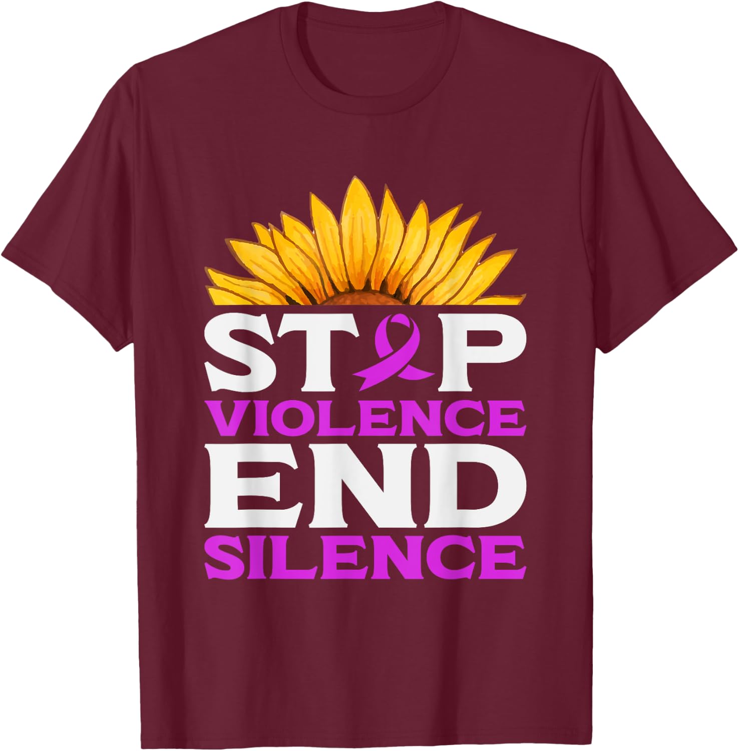 Stop Violence End Silence | Domestic Violence Awareness T-Shirt - T-Shirt | Maroon