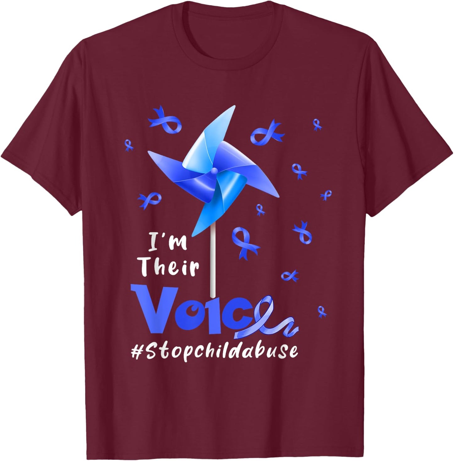 I'm Their Voice Stop Child Abuse Proud Prevention Awareness T-Shirt - T-Shirt | Maroon