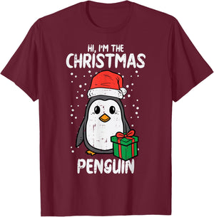 Christmas Penguin Santa Cute Xmas Men Women Boys Girls Kids T-Shirt - T-Shirt | Maroon
