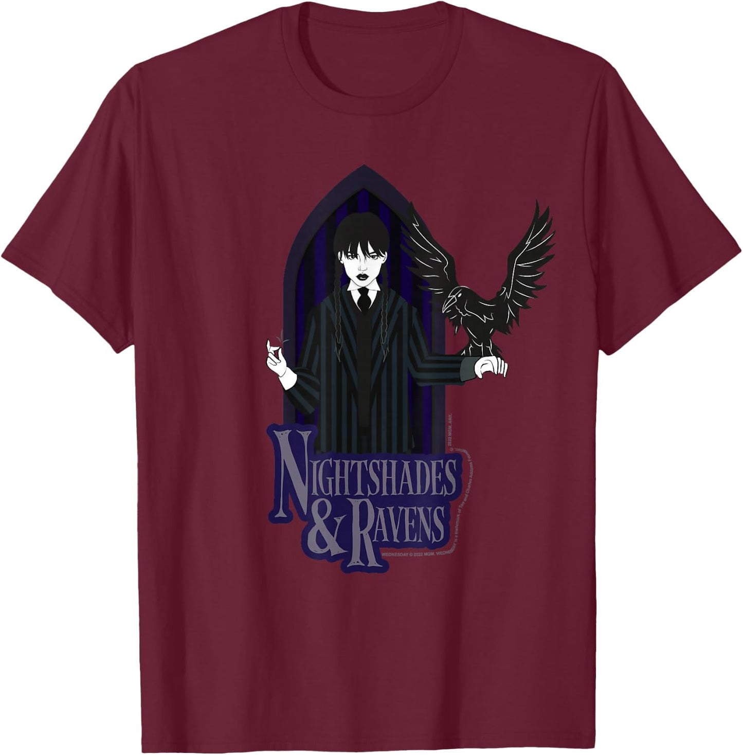 Wednesday Nightshade & Ravens Poster T-Shirt - T-Shirt | Maroon