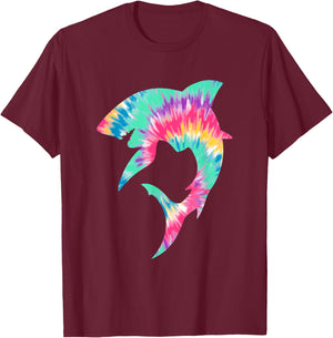 Shark Lover Shark Tie Dye Y2K Aesthetic Retro Groovy Fishing T-Shirt - T-Shirt | Maroon
