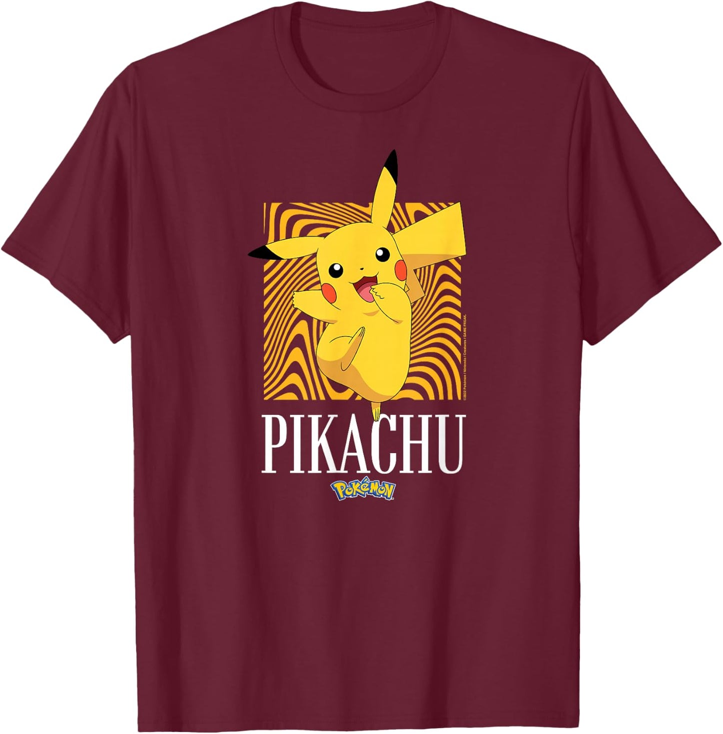 Pokémon - Pikachu Abstract Background T-Shirt - T-Shirt | Maroon