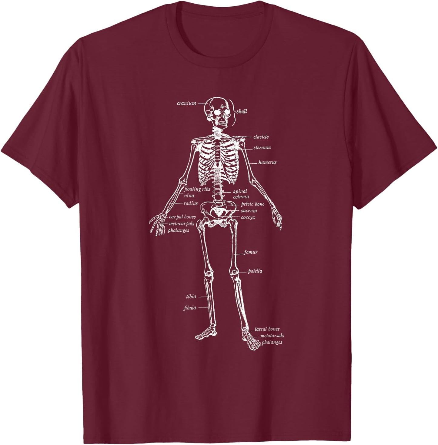 Skeleton Skeletal System Anatomy Names of Bones T-Shirt - T-Shirt | Maroon