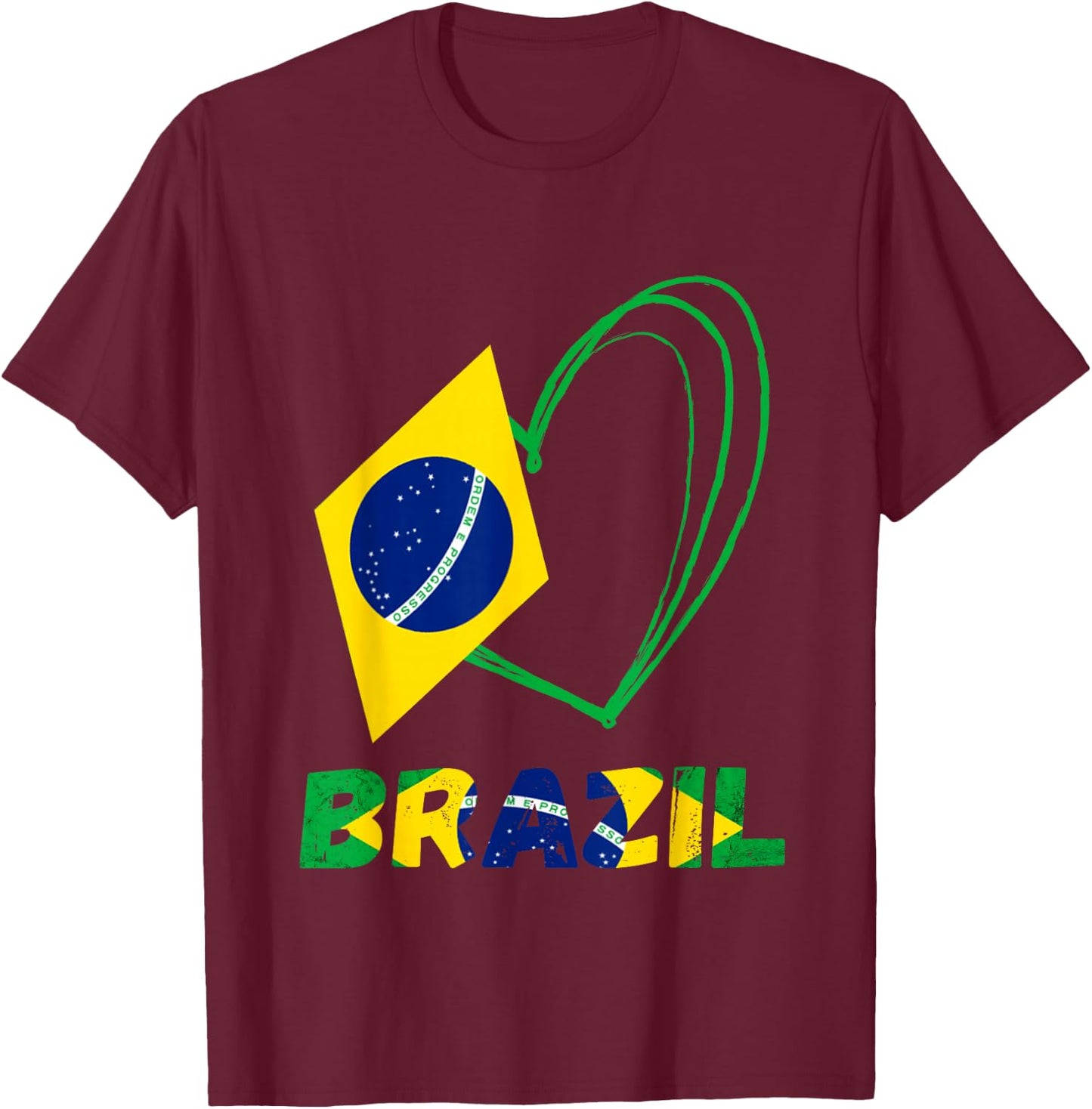 Love Brasilian Heart Brazil Flag Brazilian Roots Brasileiro T-Shirt - T-Shirt | Maroon