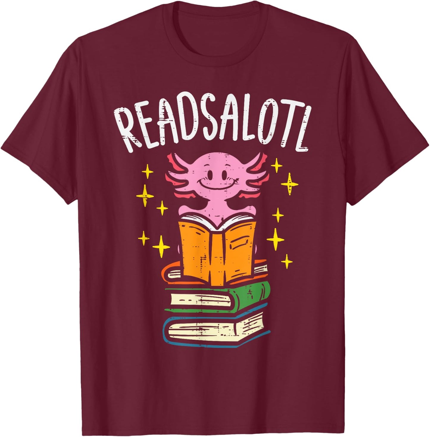 Axolotl Books Readsalotl Reading Bookworm Boys Girls Kids Small T-Shirt - T-Shirt | Maroon