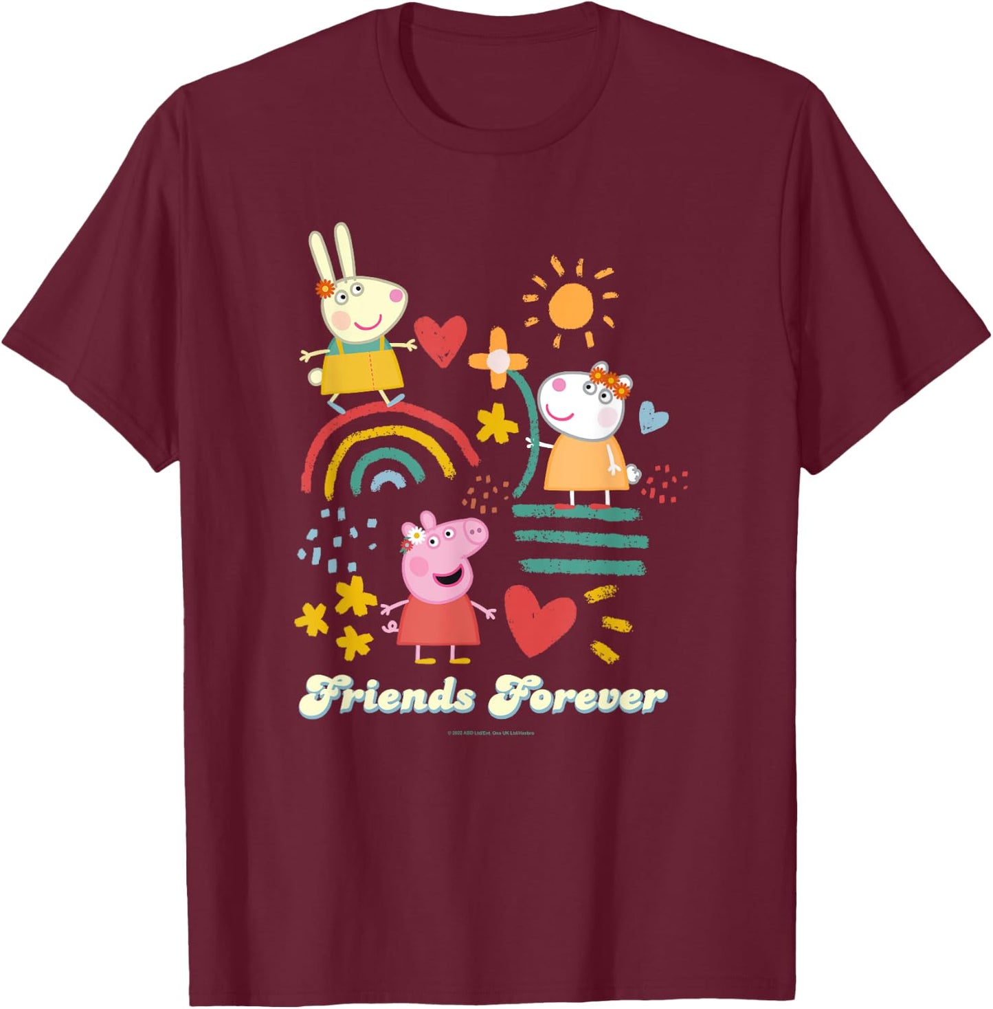 Peppa Pig Friends Forever Rebecca Rabbit & Suzy Sheep T-Shirt - T-Shirt | Maroon